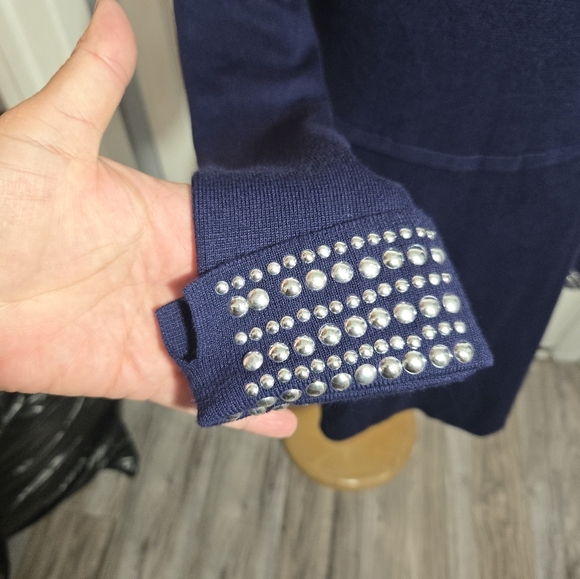 Rosie Harlow Blue Knit Long Sleeve Sweater Dress NWT Studded - Picture 8 of 13